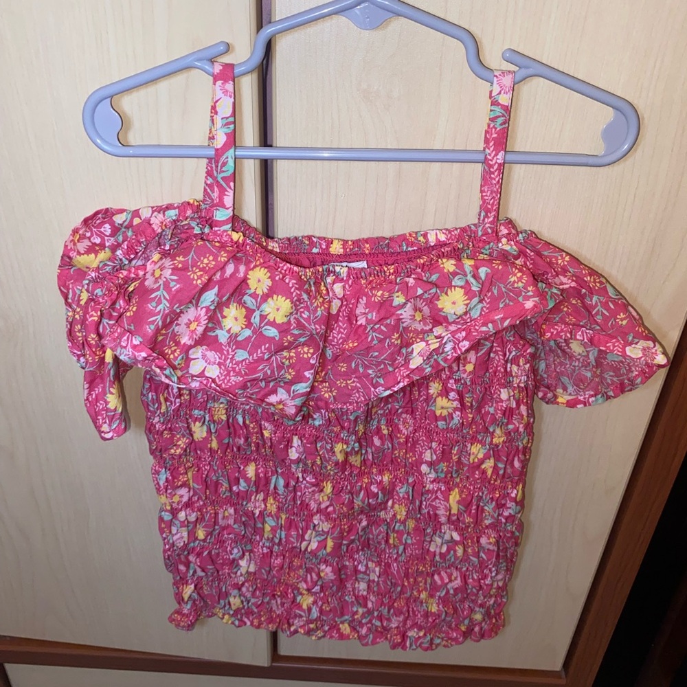Joie girl pink floral off shoulder top size L (10/12)